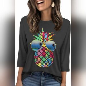 Wiholl Colorful Pineapple Graphic Women's Top